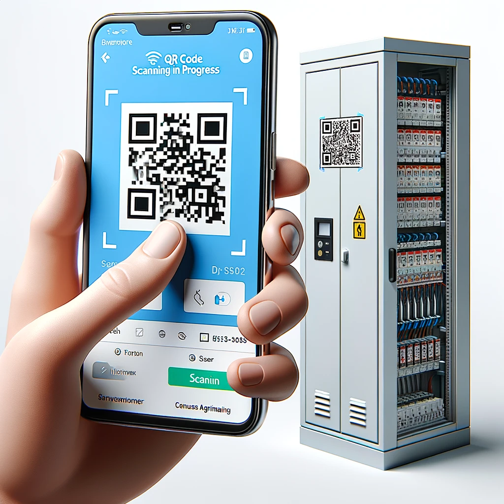 Stockage QR codes Illustration d'un smartphone affichant une interface de numérisation de code QR en cours sur PLS-QRdoc.com